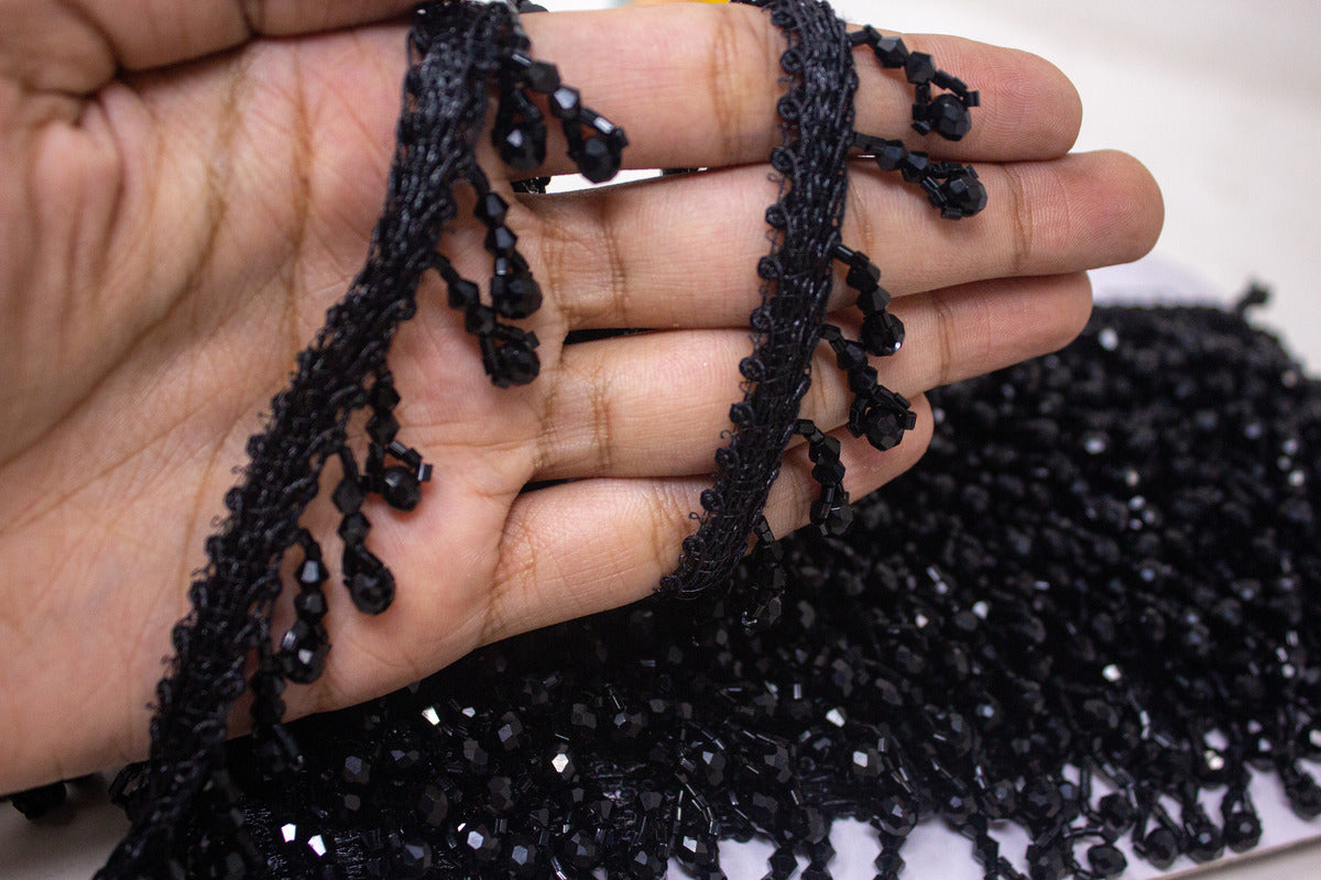 Latkan Wali Lace in Black Crystal, Cutdana - 3 Meter