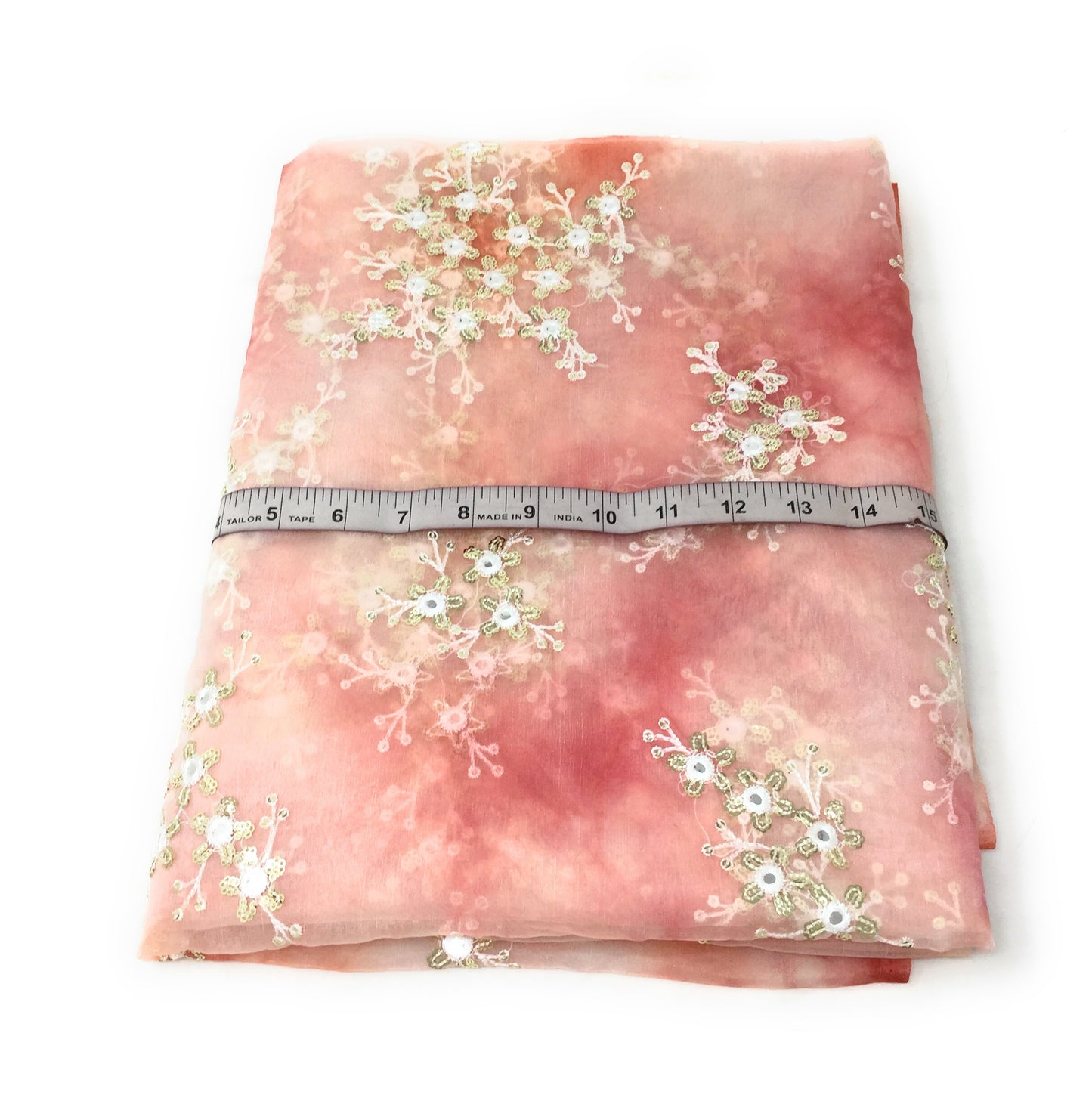 Organza Fabric Material in Pink, Peach, Embroidery Work