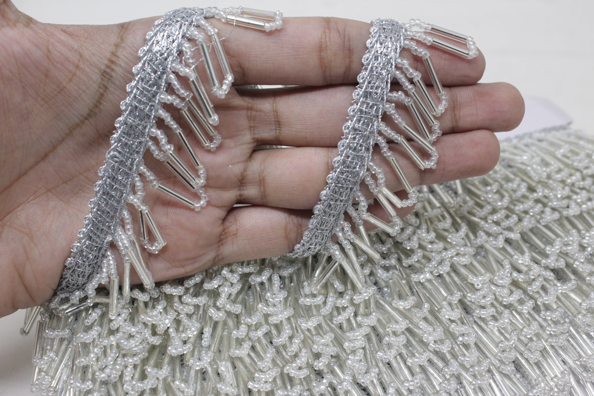 Silver Latkan Lace in Cutdana Beads - 3 Meter