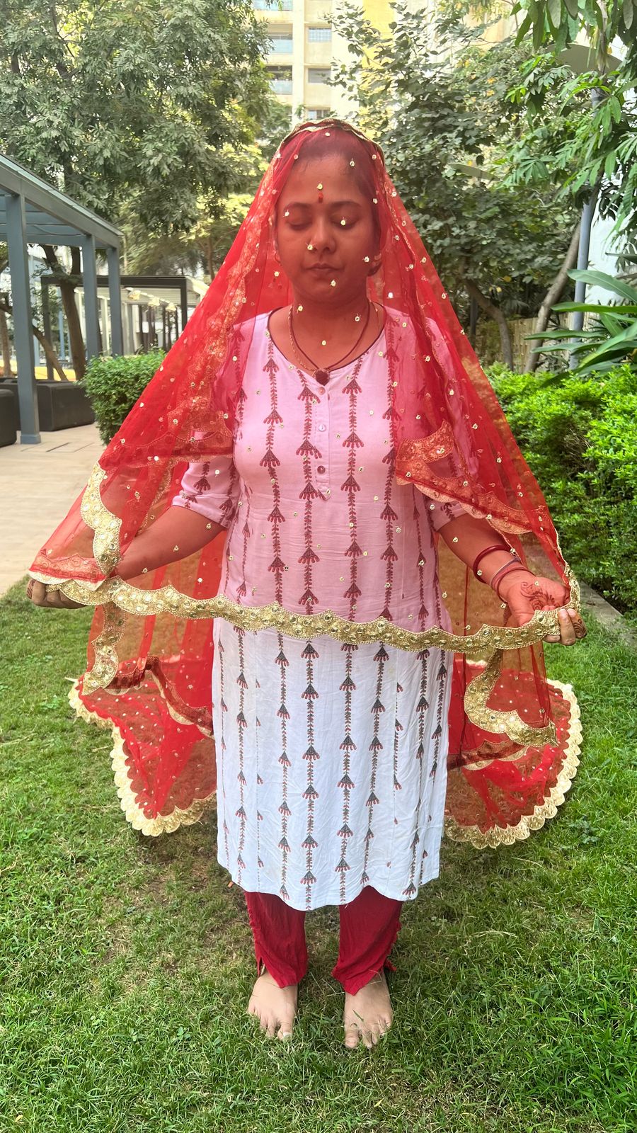 Bridal Entry Veil with Trail Dupatta for Indian Bride with removable Ghoonghat