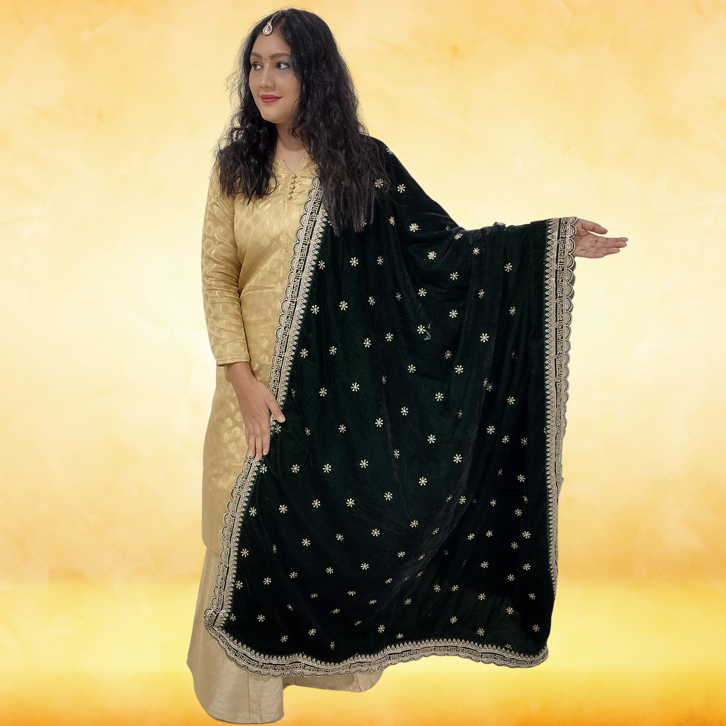 Bridal Dupatta Green Velvet