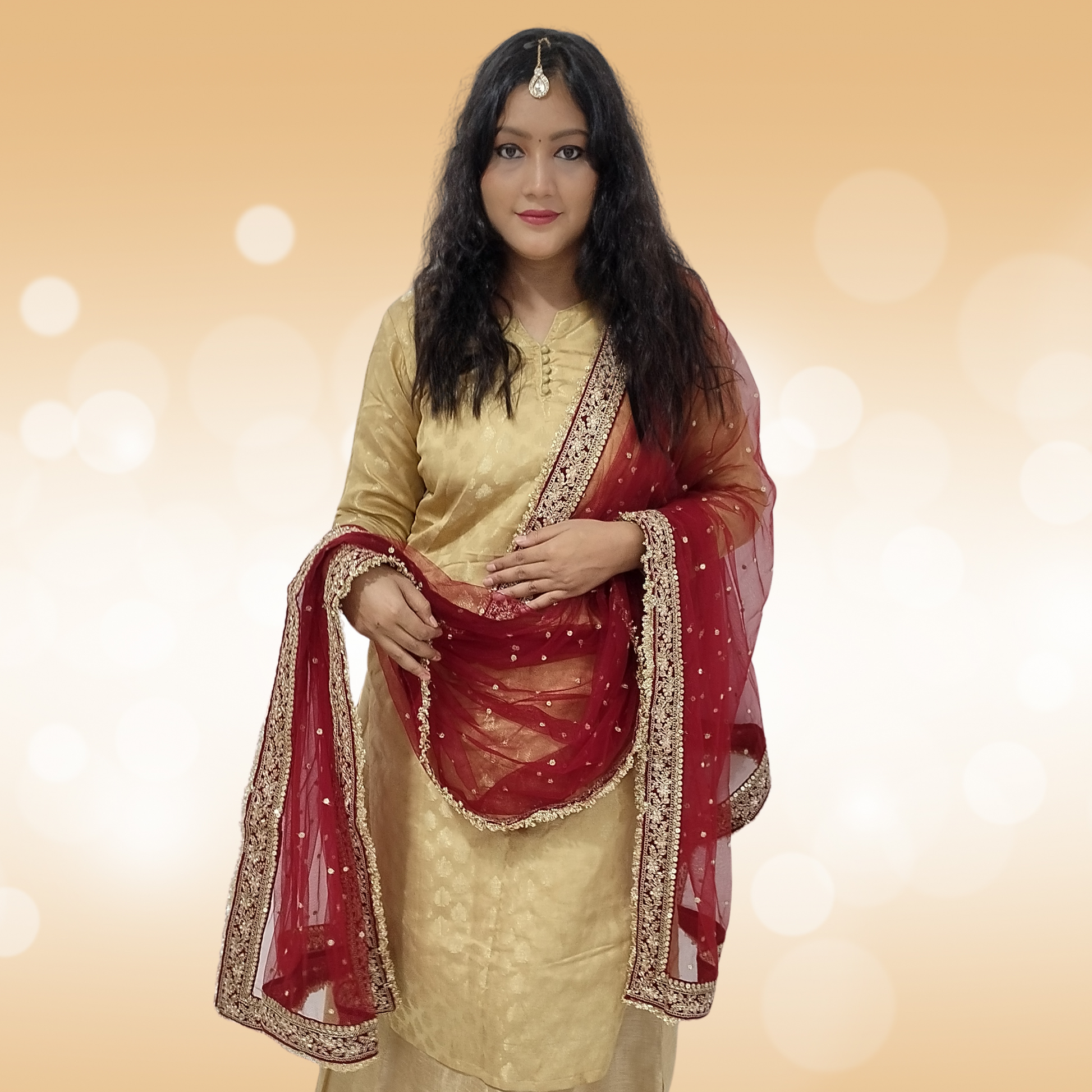 maroon double dupatta lehenga