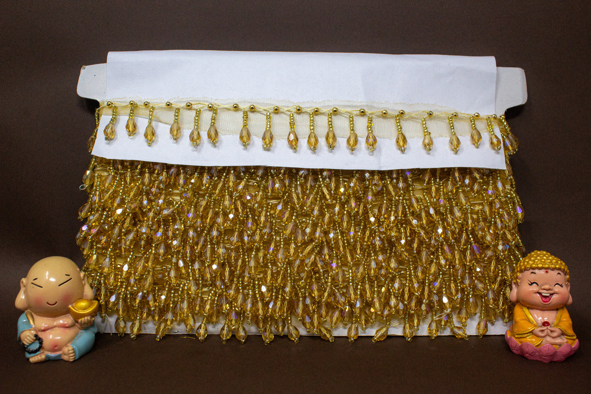 Golden Latkan Lace in Crystal, Cutdana - 3 Meter