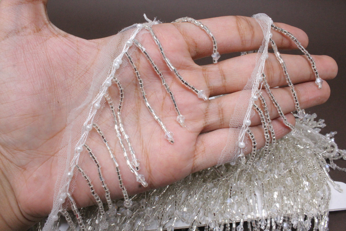 Latkan Lace In Silver Crystal, Cutdana - 3 Meter