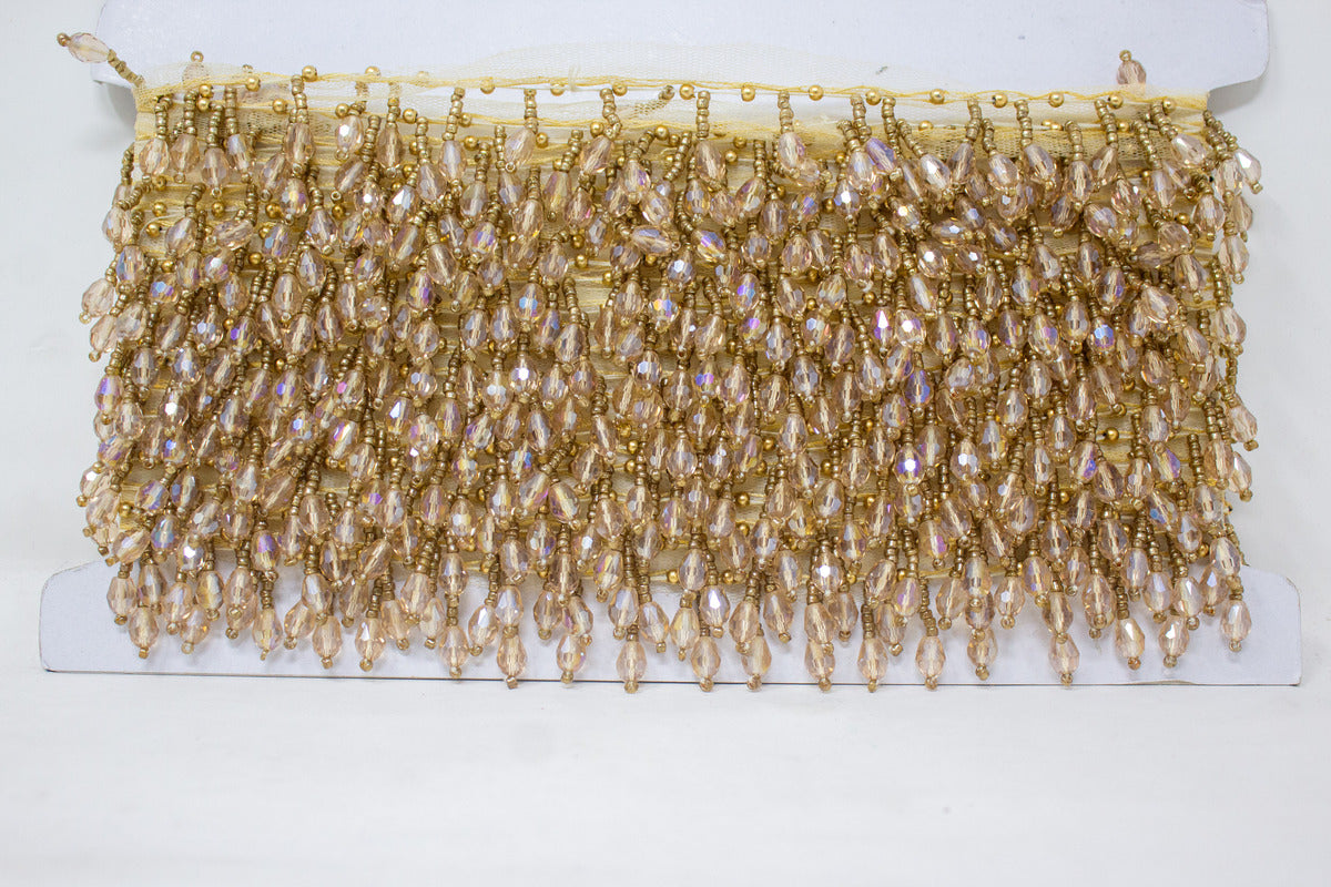 Crystal Latkan Lace In Antique Gold, Cutdana - 3 Meter