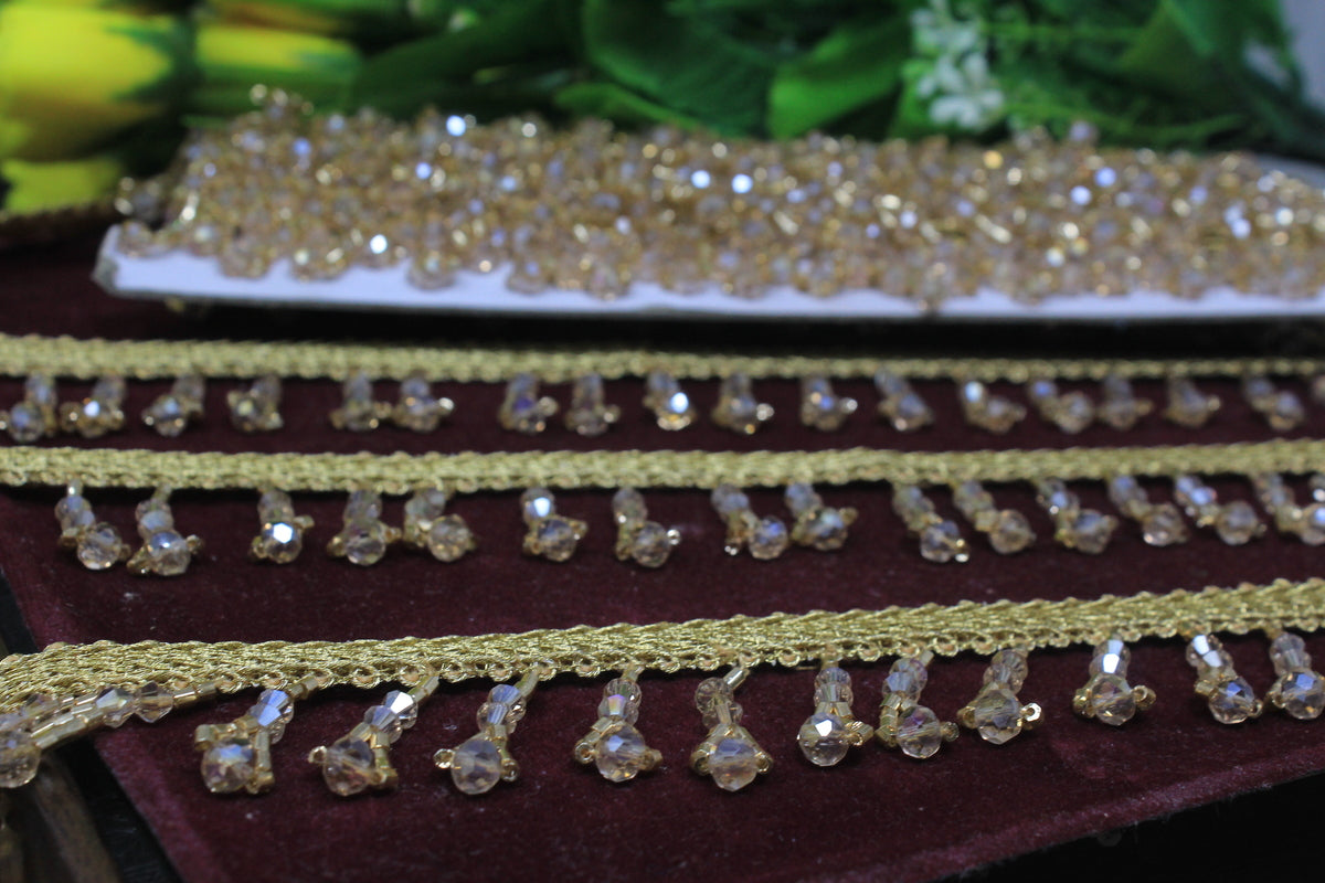 Latkan Lace In Antique Gold, Crystal, Cutdana - 3 Meter