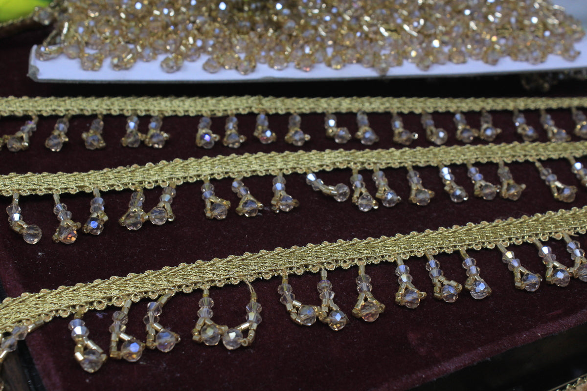 Latkan Lace In Antique Gold, Crystal, Cutdana - 3 Meter