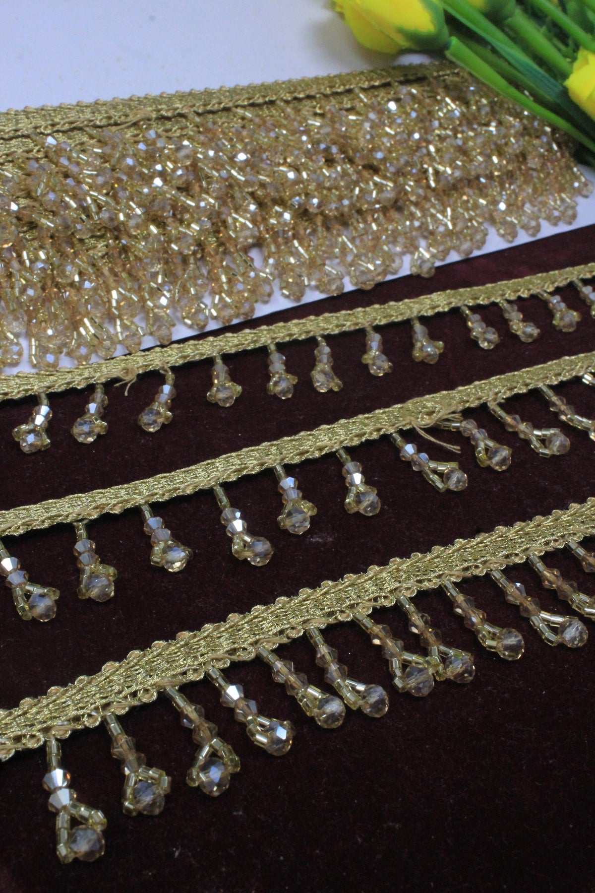 Golden Crystal Latkan Lace in Cutdana  - 3 Meter