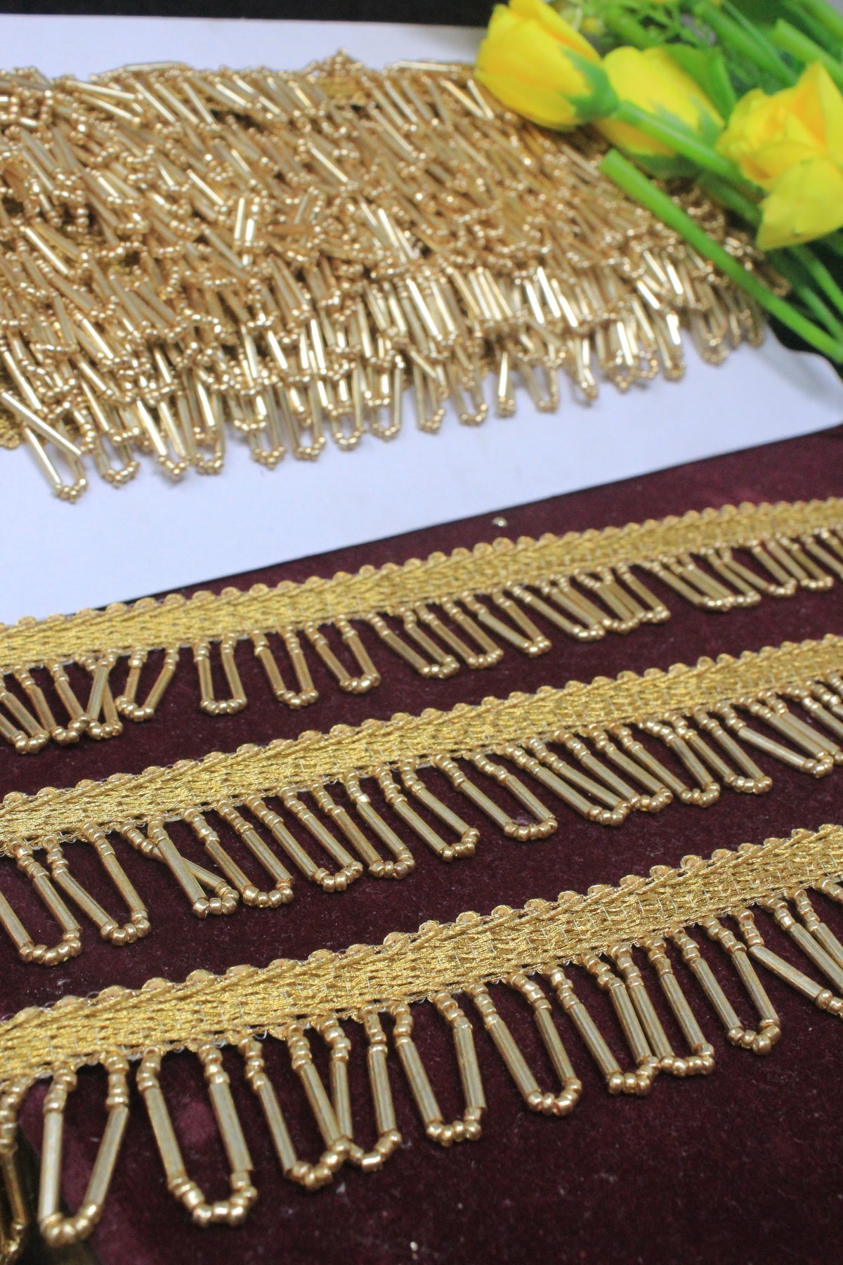 Latkan Lace in Gold Cutdana Beads - 3 Meter