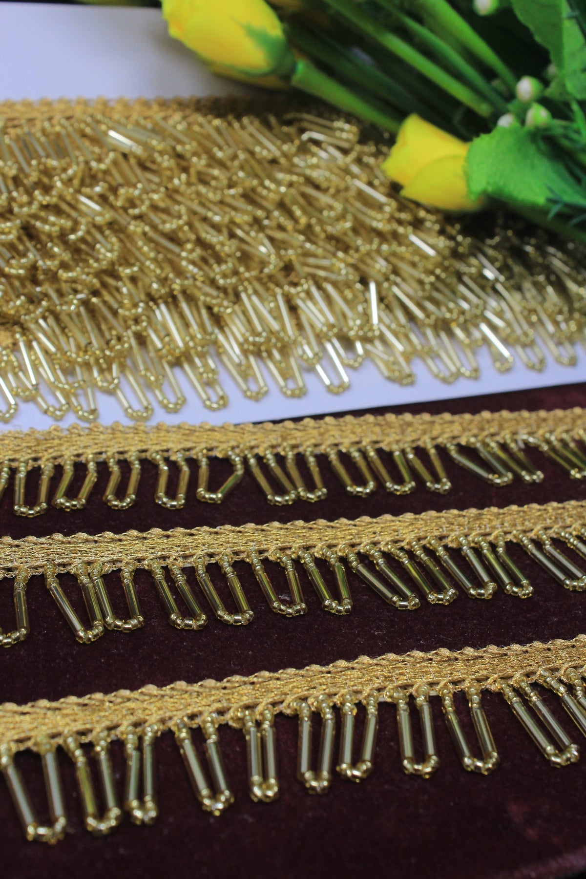 Latkan Lace in Gold Cutdana Beads - 3 Meter