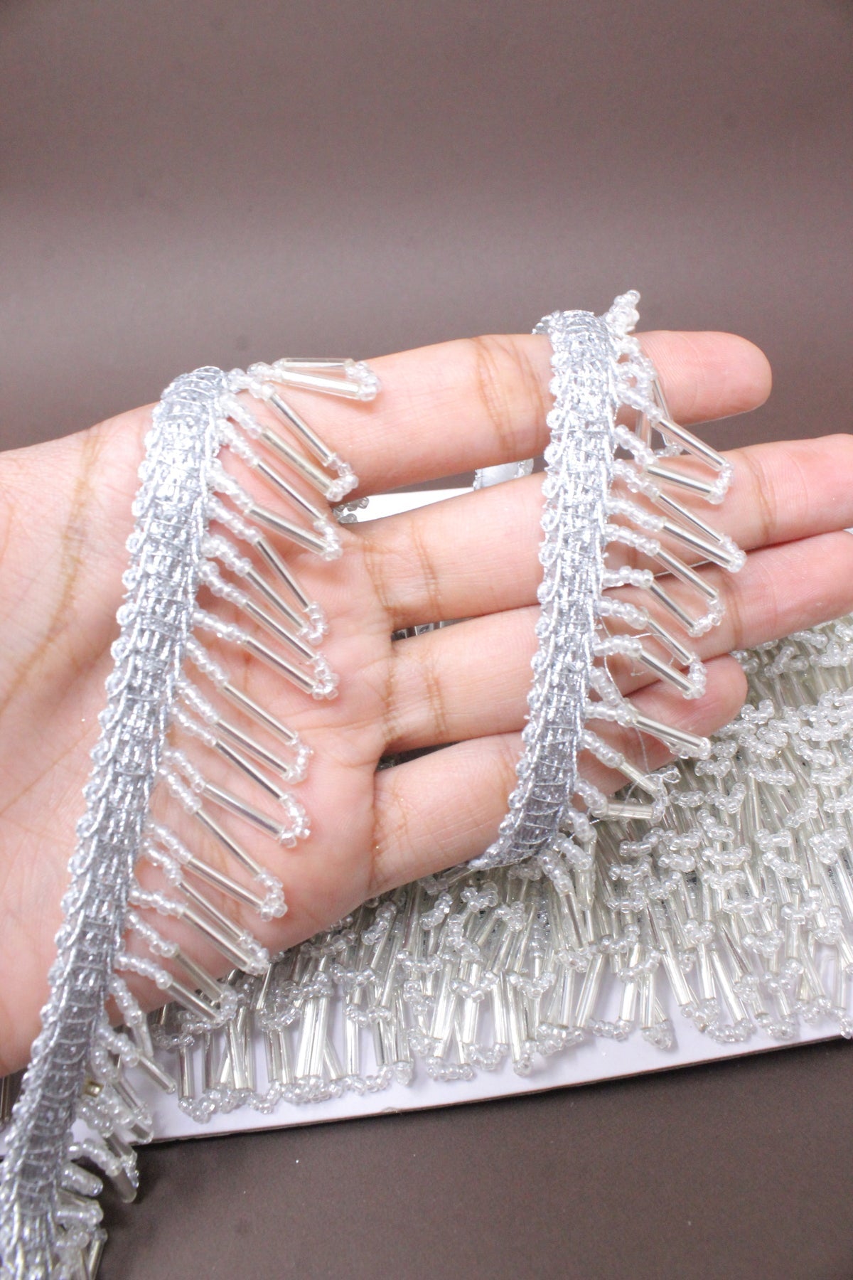 Silver Latkan Lace in Cutdana Beads - 3 Meter