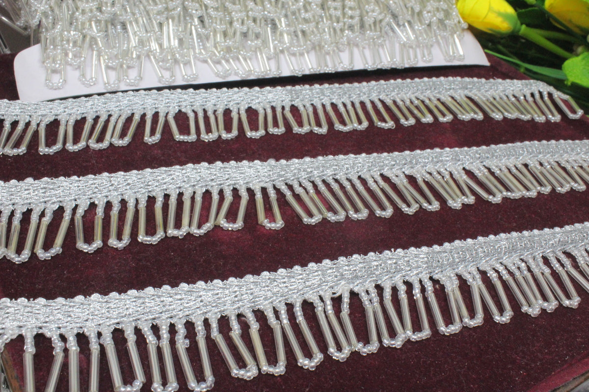 Silver Latkan Lace in Cutdana Beads - 3 Meter