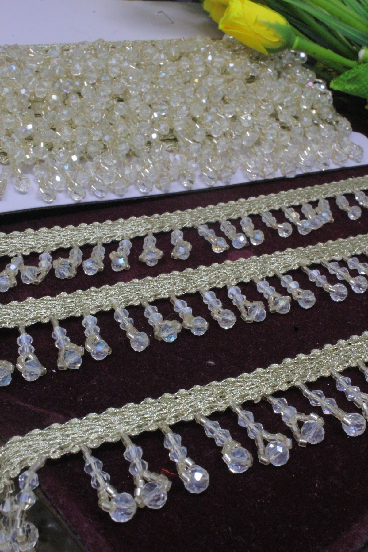 Water Gold Latkan Lace in Crystal, Cutdana - 3 Meter