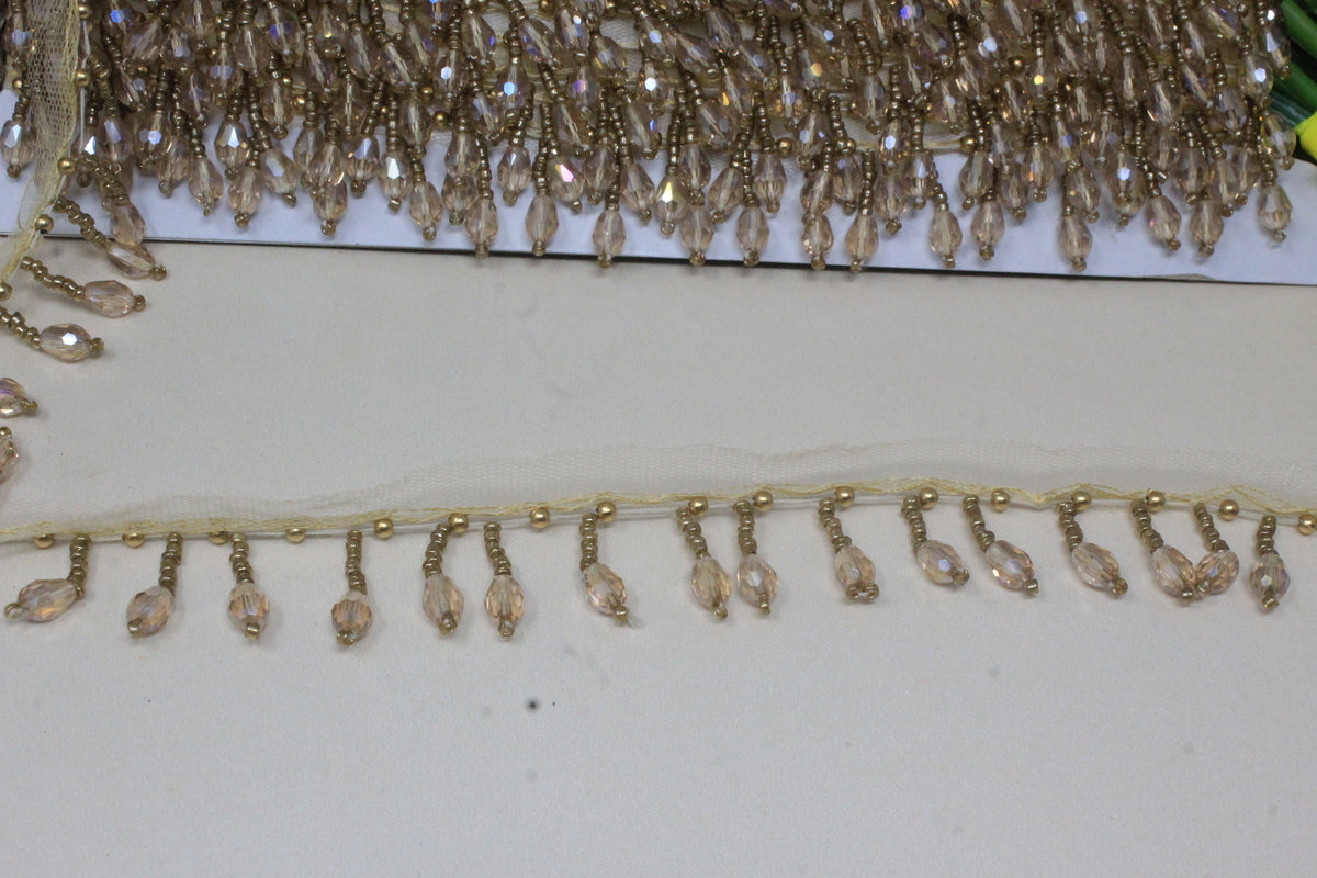 Crystal Latkan Lace In Antique Gold, Cutdana - 3 Meter