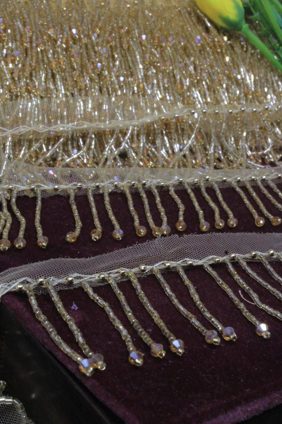 Latkan Lace For Dupatta In Gold Crystal, Cutdana - 3 Meter