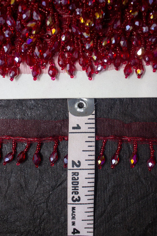 Maroon Latkan Lace in Crystal, Cutdana - 3 Meter