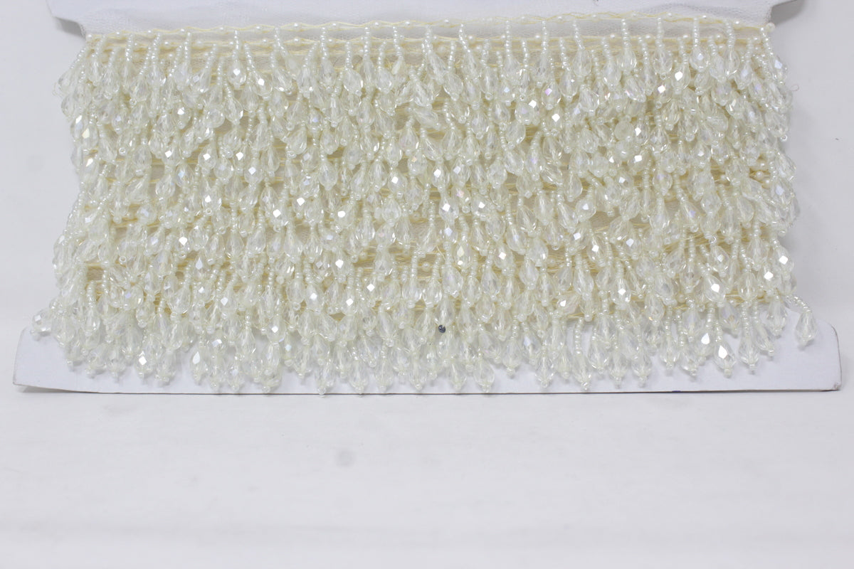 Moti Latkan Lace in Off White Crystal, Cutdana - 3 Meter