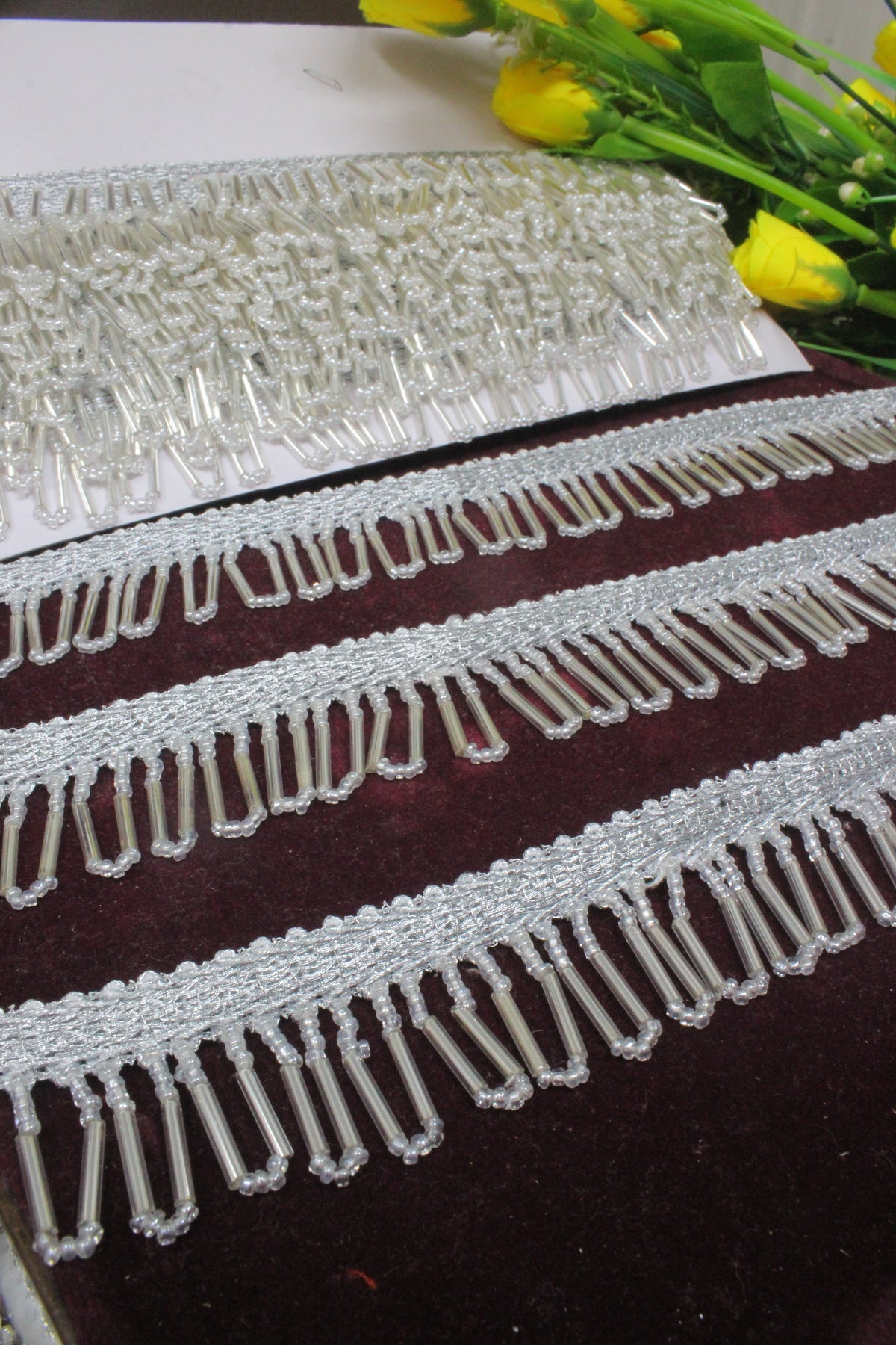 Silver Latkan Lace in Cutdana Beads - 3 Meter