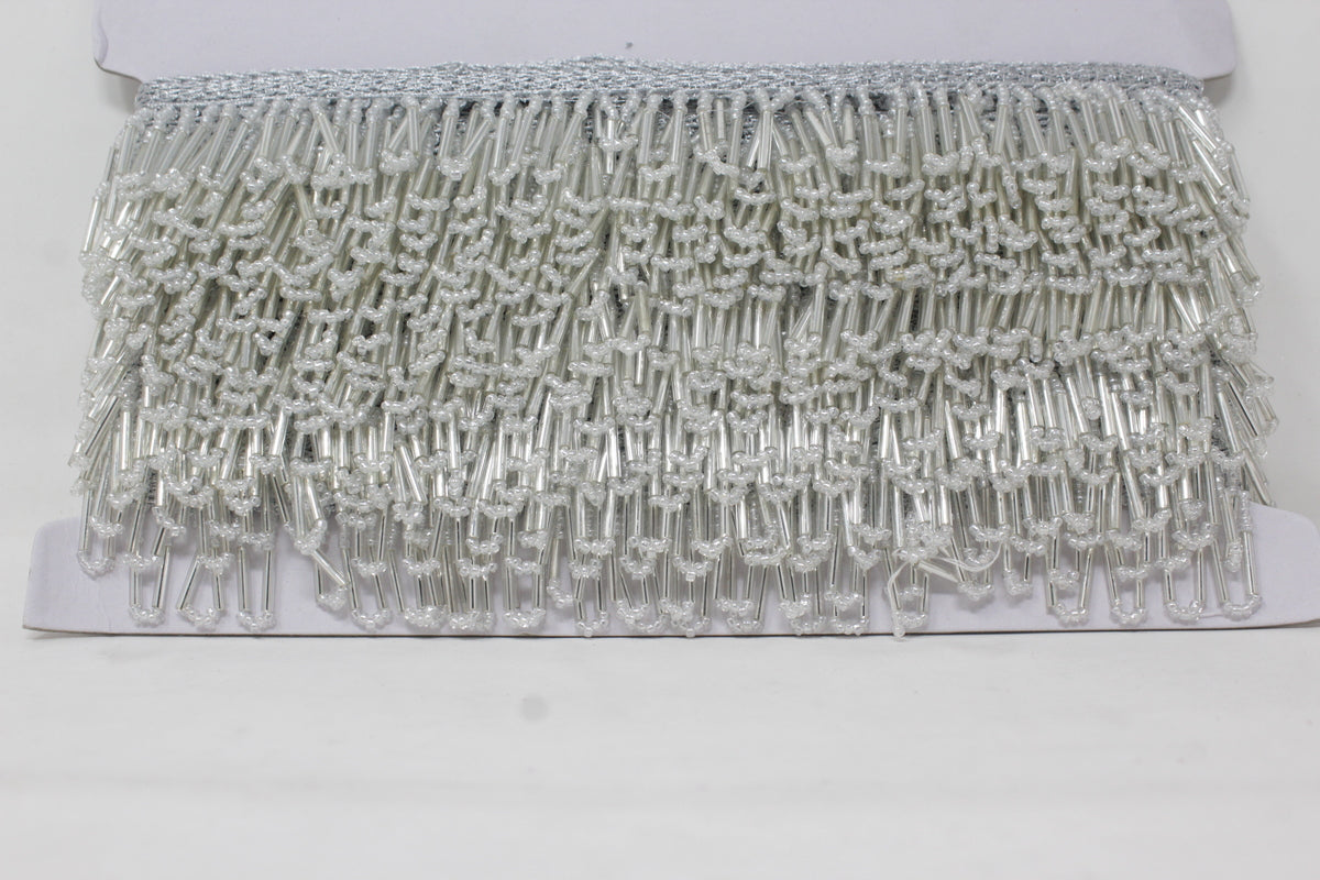 Silver Latkan Lace in Cutdana Beads - 3 Meter