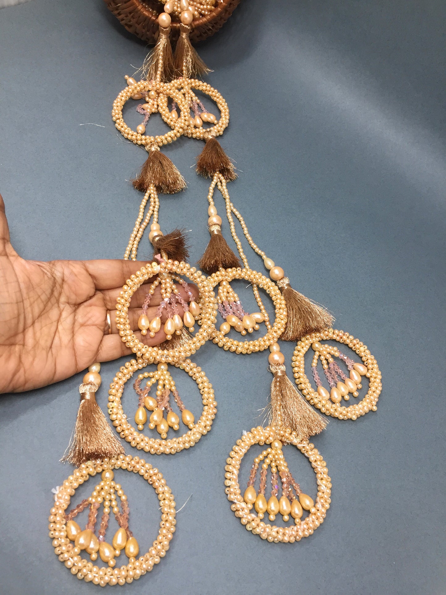 Heavy Latkan For Bridal Lehenga In Rose Gold, Set of 2