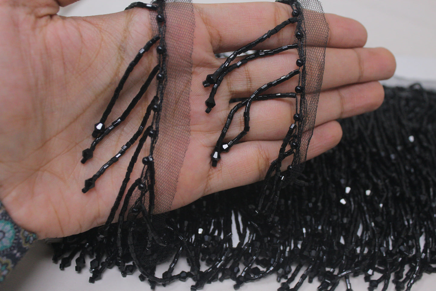 Black Latkan Lace in Crystal, Cutdana - 3 Meter