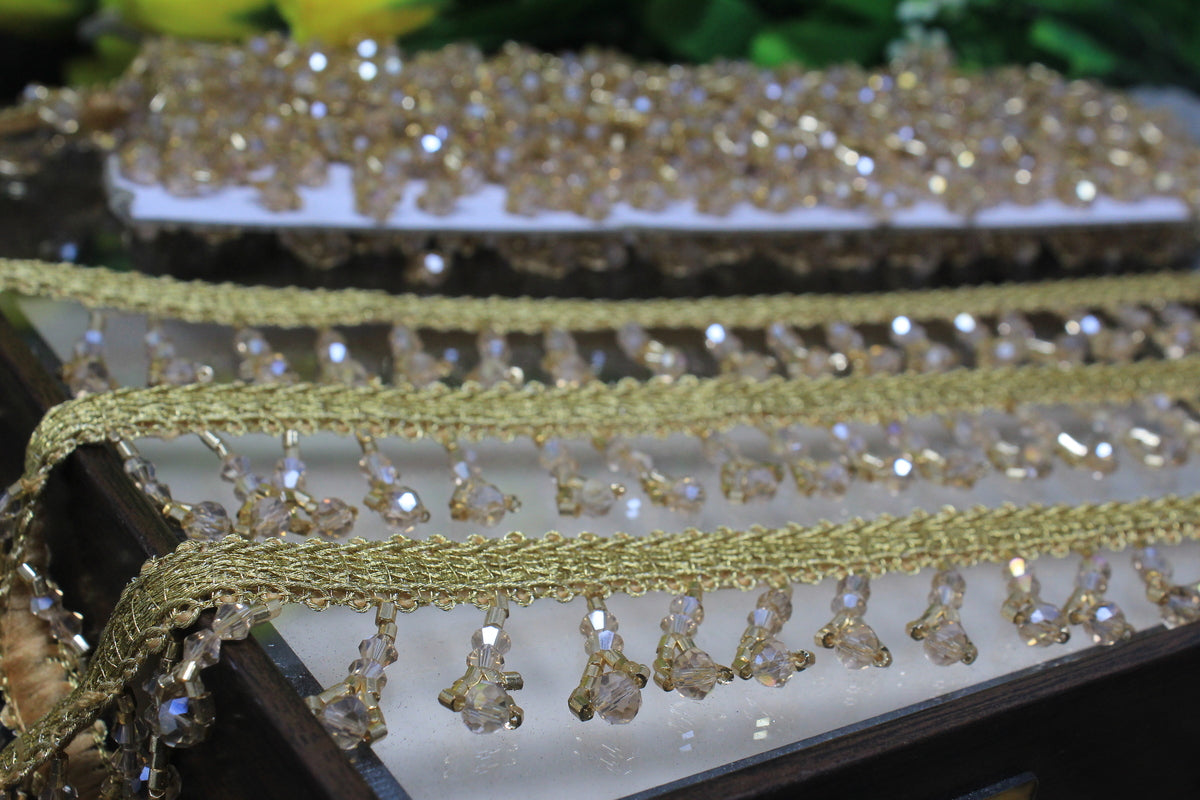 Latkan Lace In Antique Gold, Crystal, Cutdana - 3 Meter