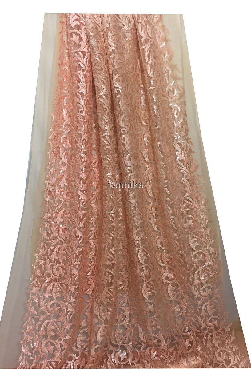 Buy Pink Crystal Pearl Beaded Fabric, Heavy Sequin Bead Lace for Bridal  Wedding Couture Evening Dress, Mesh Tulle Flower Fabric by the Yard Online  in India - Etsy