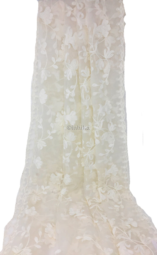 White Dupatta with White Embroidery on White Organza.