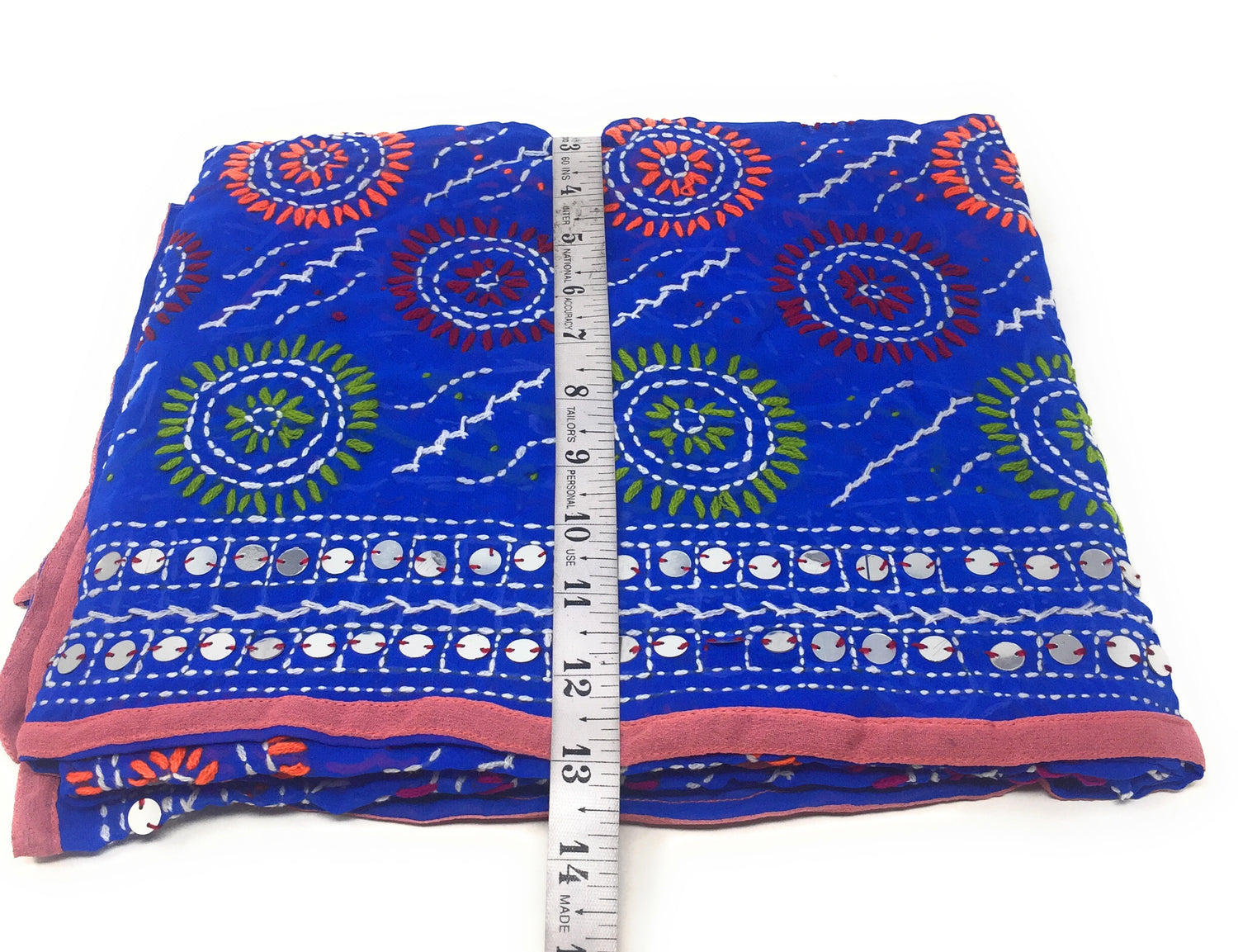 Blue Phulkari Dupatta, Multi Colour Embroidery, Mirror Work – Inhika.com