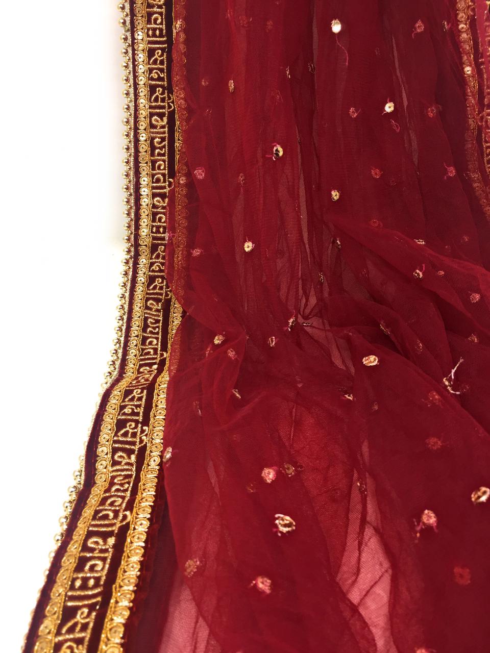 Maroon Heavy of Bridal  Sada Saubhagyavati Bhava Wedding Dupatta