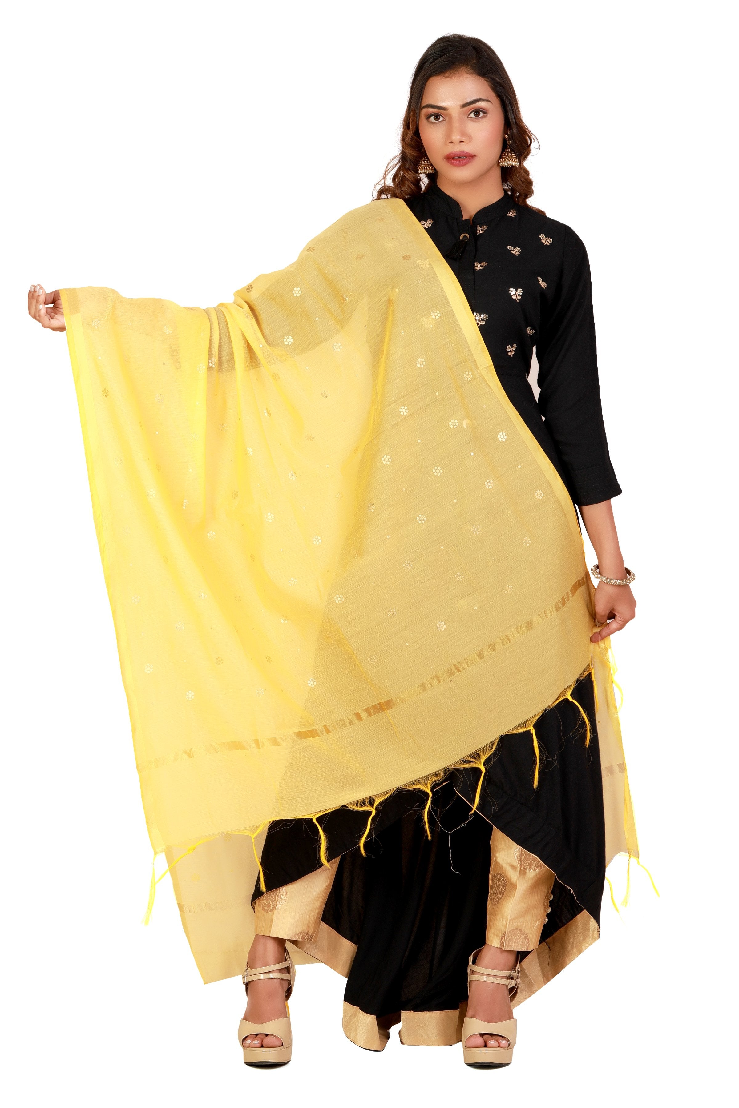 Yellow Colour Dupatta With Printed Gold Foil Work – Inhika.com